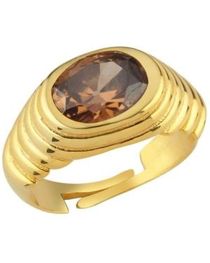 LINYA JEWELLERY Lyra Oval Crystal Stone Little Finger Knight Ring - Metallic