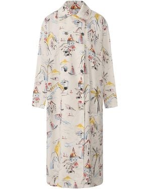 FRONT ROW SHOP Sieste Printed Silk-Blend Trench - White