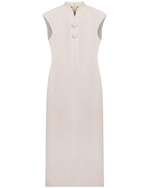 Nocturne Neutrals Ecru Padded Shoulder Button Detail Maxi Dress - White