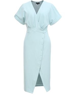 Smart and Joy Asymmetric Side Buttoned Cross-Heart Dress - Blue