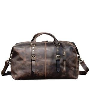 Touri Zip Detail Genuine Leather Holdall Weekender - Brown