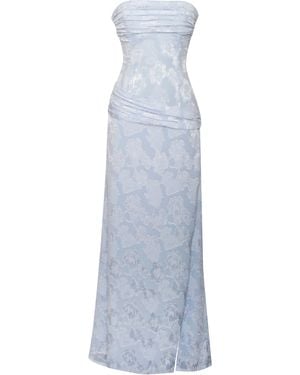 Miss Circle New York Xatia Baby Jacquard Textured High Slit Maxi Dress - Blue