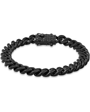 Steeltime Stainless Steel Ip Plated 10Mm Miami Cuban Link Cz Iced Out Bracelet With Box Clasp 9 Inch - Black