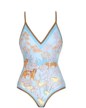 Jessie Zhao New York Jungle Adventure Reversible V-Neck One-Piece Swimsuit - Blue