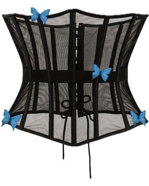 Empress Mimi Morphology Mesh Waspie With Butterfly Detail - Black
