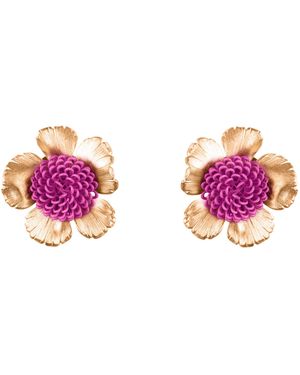Pats Jewelry Fucsia Floral Pompom Earrings - Pink