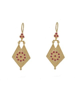 Ebru Jewelry Vintage Style & Ruby Design Dangle Earrings - Metallic