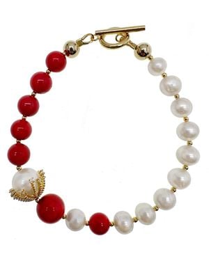 Farra Bamboo And Freshwater Pearls Bracelet - Red