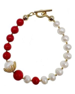 Farra Bamboo And Freshwater Pearls Bracelet - Red
