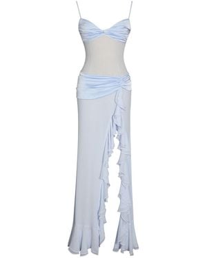 Miss Circle New York Lacy Ruched Breast High Slit Chiffon Dress - Blue