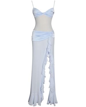 Miss Circle New York Lacy Ruched Breast High Slit Chiffon Dress - Blue