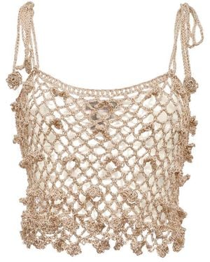 Andreeva Metallic Handmade Crochet Top - White