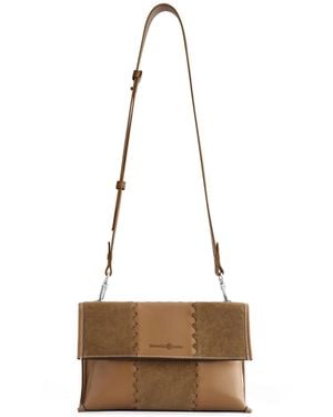 Orange Cube Square Stitch Messenger Bag - Natural