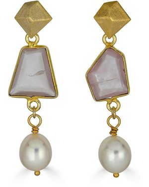 Loni Paul Jewelry Rose Quartz & Pearl Earrings - Metallic