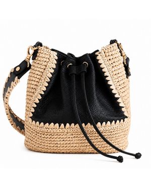 Hamel Atelier Neutrals Handwoven Raffia & Leather Shoulder Bag - Black