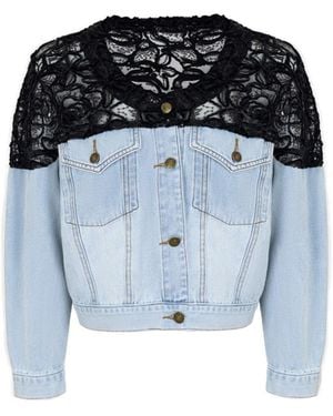 Saachi Floral Mesh Denim Jacket - Blue