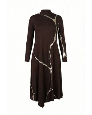 Esther Saadia Mock Neck Hikari Champagne Foil Kintsugi Dress - Black