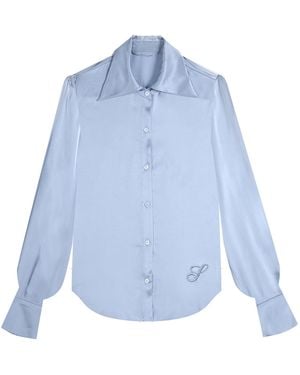 Silkinc Wide Collar Silk Shirt - Blue