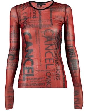 Una Berzina Printed Sheer Mesh Top Cancel/Print - Red