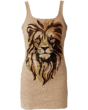 Self-Adore Neutrals Majesty Hand-Beaded Embellished Mini Dress - Natural
