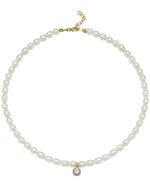 LINYA JEWELLERY Cosmic Big Pearl Zodiac Necklace Lilac Birthtone - Metallic