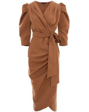 concept A trois Cocktail Dress, Cappuccino With Three-Quarter Sleeves - Brown