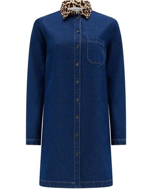 Sugarhill Ilsa Short Denim Shirt Dress Leopard - Blue