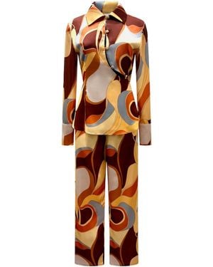 Why Mary Retro Print Pants Suit - Orange