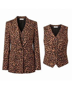 Nuvv Collection Leopard Print Jacket & Vest Set – Bold Modern Style - Brown