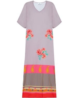 DHARA SHETH DUBAI The Floral Archive Rose Print Long Cotton Kaftan Dress - Pink