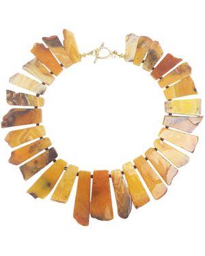 Way to Chic Golden Earth: Statement Necklace Of Agate & Malaysian Jade - Metallic