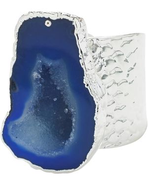 YAA YAA LONDON Silver Blue Gemstone Mega Statement Ring