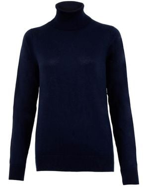 Paul James Knitwear Terri Ultra-Fine Cotton Roll Neck Long Sleeve Sweater - Blue