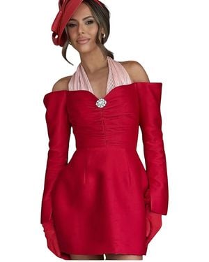 HIGH HEEL JUNGLE by KATHRYN EISMAN Ariana Ruched Mesh Opera Glove - Red