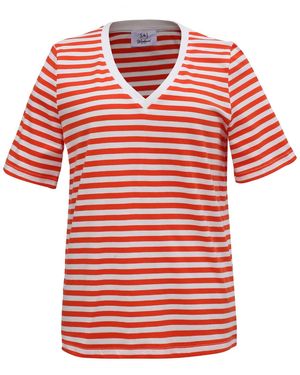 Smart and Joy V Neck Stripes Cotton T-Shirt - Red