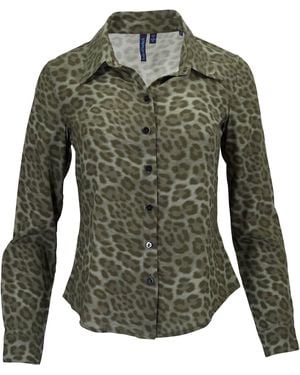lords of harlech Sutton Leopard Sage Stretch Silk Long-Sleeve Shirt - Green