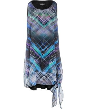 Conquista Sleeveless Double Layer Geometric Print Dress - Blue