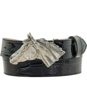 Peachy Belts Ltd Horse Head On Croc Print Leather Belt - Black