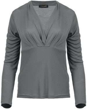 Conquista Soft Ribbed Viscose Jersey Top – V-Neck, Long Sleeve - Grey