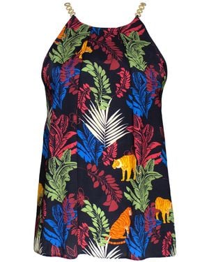 Lalipop Design Jungle-Print Ecovero Satin Sleeveless Top - Blue