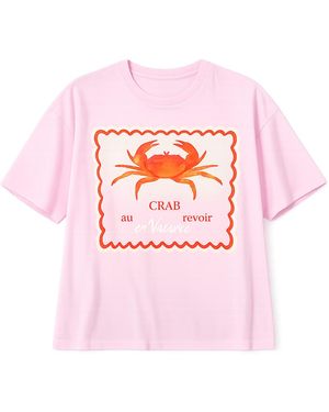 Yumi' Crab Vacation Print T Shirt - Pink