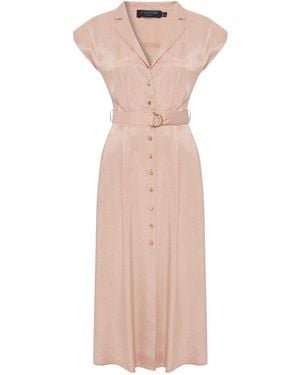Exquise Elliana Buttoned Belted Modal Midi Dress - Pink