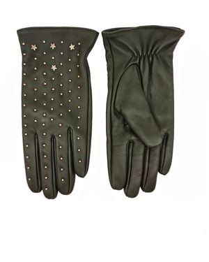 Nooki Design Leather Studded Khaki Gloves - Green