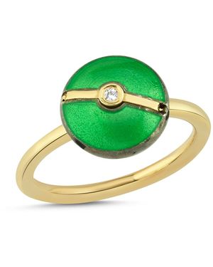 Ecce | Artisan Diamonds Enamelled Mini Multi Diamond Buttons 14K Ring - Green
