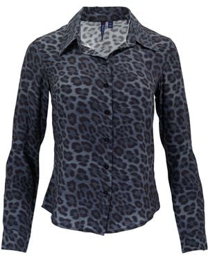 lords of harlech Sutton Leopard Smoke Stretch Silk Long-Sleeve Shirt - Blue
