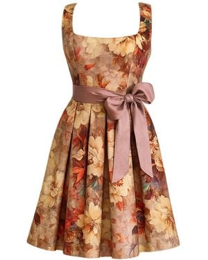 Richa Sharma Neutrals Handcrafted Floral Silk Tunic Dress - Brown