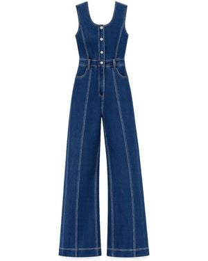 Yumi' Denim Stretch Fitted Jumpsuit - Blue