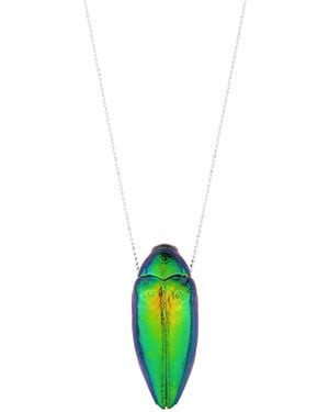 Oana Savu Sterling Necklace Real Beetle Insect Pendant - Green