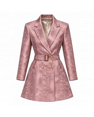 Richa Sharma Rose Rose Serpent Handcrafted Jacquard Blazer Dress With Belt - Pink