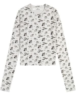 Cloud Haven Long Sleeve Smiling Bulldog Printed Tee - Blue